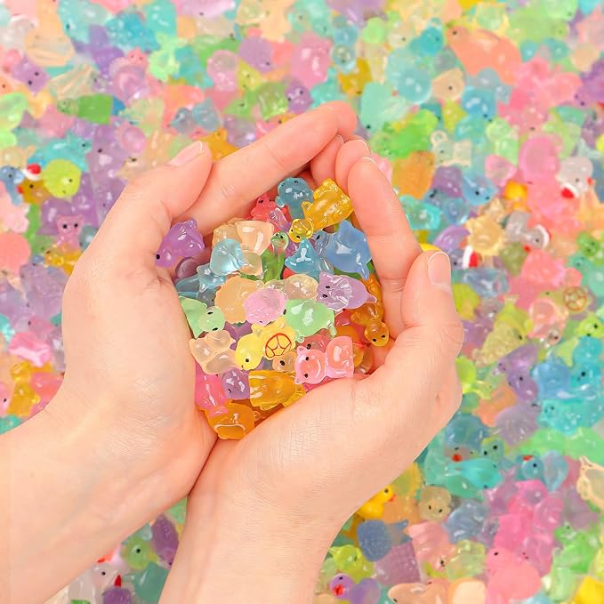 150PCS Luminous Mini Resin Animals 30+ Types Variety Glow in The Dark Tiny Animals Figures Bulk for Dollhouse, Fairy Garden,Micro Landscape Aquarium, Party Decoration DIY Crafts