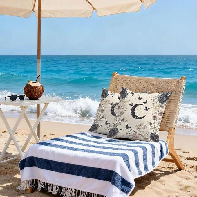 20x20 Inch Outdoor Pillow Covers Set of 2 Waterproof Throw Pillow Covers Decorative Couch Cushion Covers Boho Moon Floral Square Pillowcases Protectors for Patio Garden Sofa