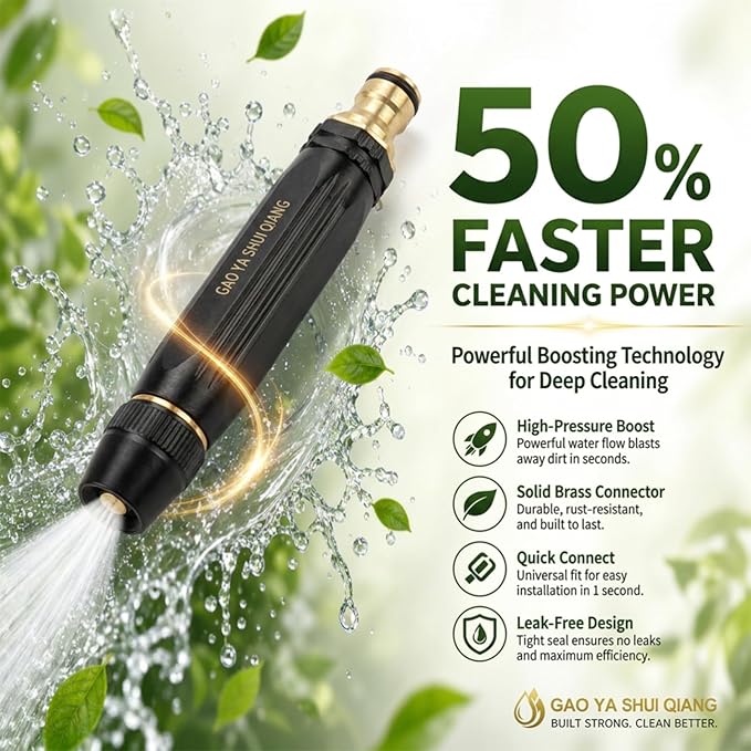 PowerJet High Pressure Water Gun-5-in-1 Nozzle,Garden Hose Pressure Booster,3000PSI Booster, Heavy Duty for Car Wash, Garden Watering & Outdoor Cleaning