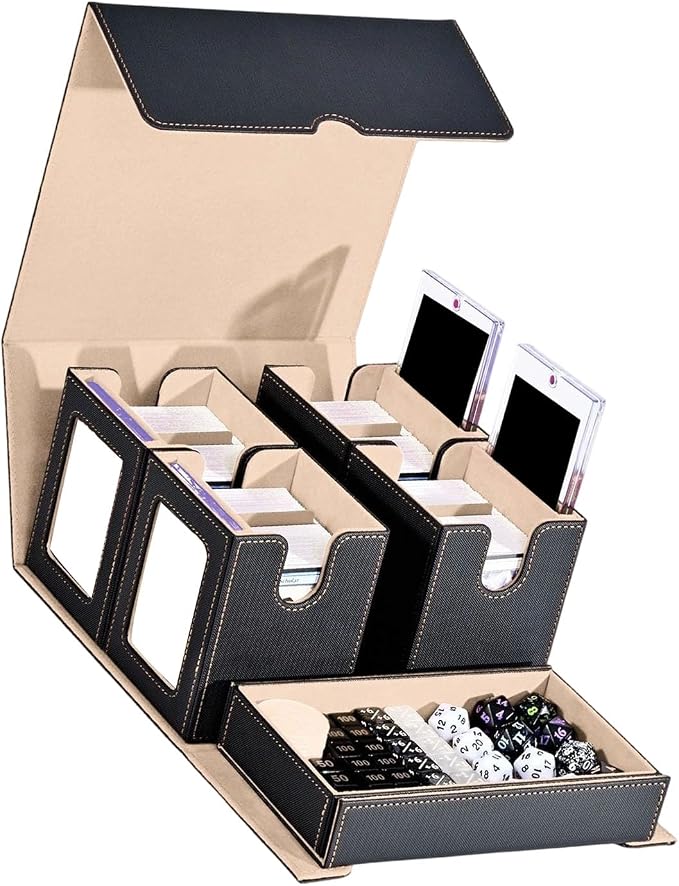 Card Storage Box with Holders and Dices Tray Multifunctional Deck Organizers with Removable Dividers Portable Carrying Organisers Case