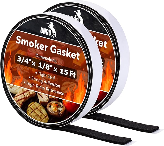 UNCO- Smoker Gasket, 15 FT, 3/4" x 1/8", 2 Pack, Black, Smoker Gasket Seal High Temp