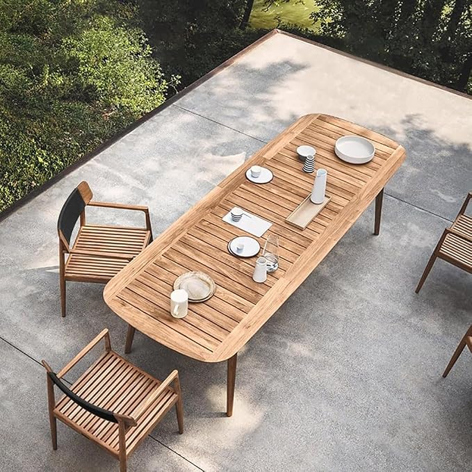 homary Mid-Century Modern 6-Person Rectangle Outdoor Patio Dining Table in Natural Wood, Sturdy Solid Wood Construction for Gardens, Patios & Outdoor Gatherings