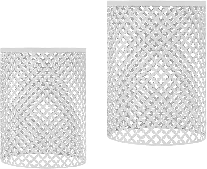 2Pcs Side Table, Heavy Duty Metal Frame Side Table Modern End Table Round Coffee Table End Table Garden Stools for Indoor Outdoor Patio Decorative (White)