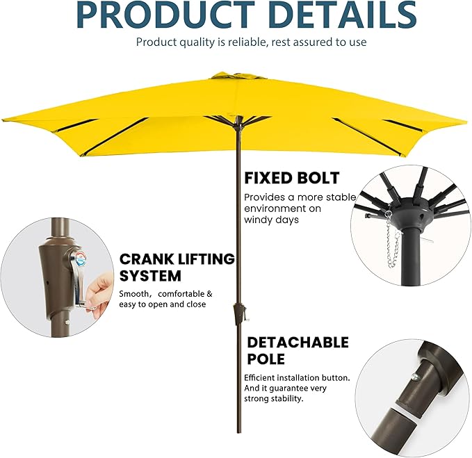 8x10FT Rectangular Patio Umbrella with Crank Lift for Garden,UV Protection Outdoor Umbrella for Deck,Pool and Yard,Yellow