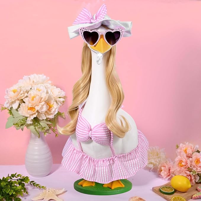 JcHrmers Bikini Goose Outfit Summer Porch Goose Outfits Hawaiian Lawn Goose Clothes Fits 23" Cement Plastic Goose Statue for Summer Outdoor Garden Yard Patio Art Decor