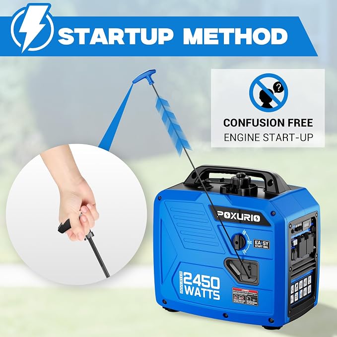 2450-Watt Inverter Generator for Home Use, 1.6Gallon Large Fuel Tank Up to 8.3 Hours Use, 120V Gas Powered Generator Super Quiet - EPA Compliant