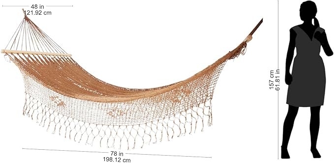 NOVICA Metallic Copper Brown Hand Woven Nylon Mayan 1 Person Rope Hammock with Spreader Bars and Crochet Fringe, 'Maya Bronze' (Single)