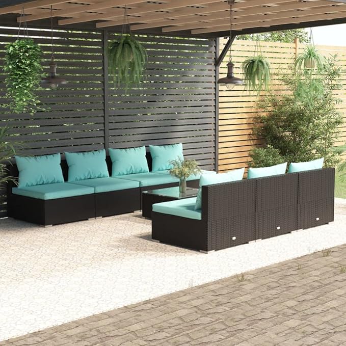 8 Piece Patio Lounge Set with Cushion, Outdoor Patio Sectional Furniture Conversation Sets Piece Patio Set Patio Lounge Set s Poly Rattan Black