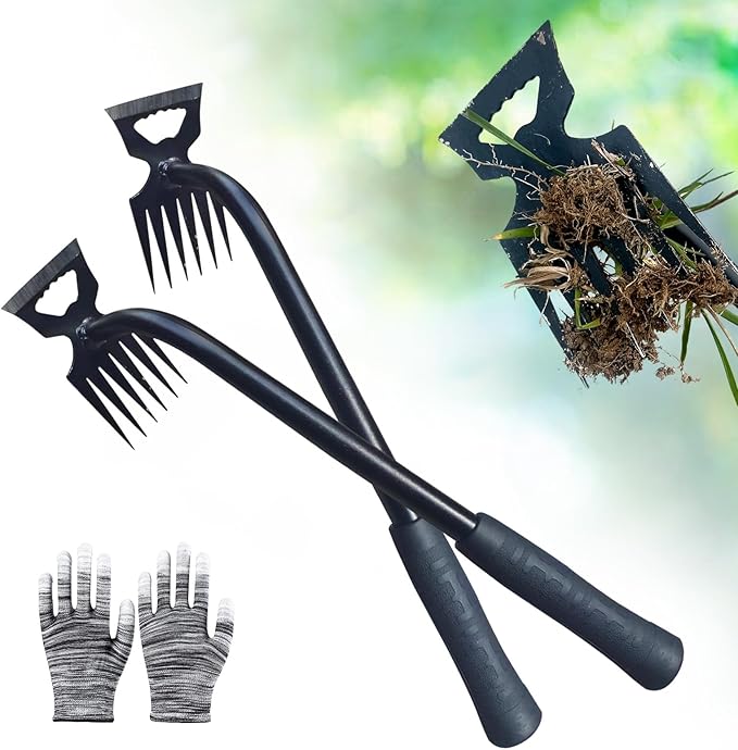 Weed Puller Tool-2Pcs Gardening Hand Weeder Tools, 2026 New Weeding Artifact Uprooting Weeding Tool, Manganese Steel Weed Removal TooL, 6 Teethes Dual Purpose Manual Weed Pulling Tool for Yard Gardenl