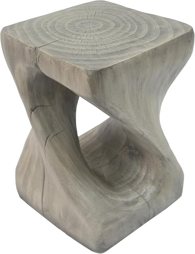 Christopher Knight Home Novi Outdoor Accent Table, Twist-Shaped MGO Sofa Side End Table, Garden Stool for Patio Balcony Beach Pool, Lightweight Concrete, Wood-Like Texture, Gray