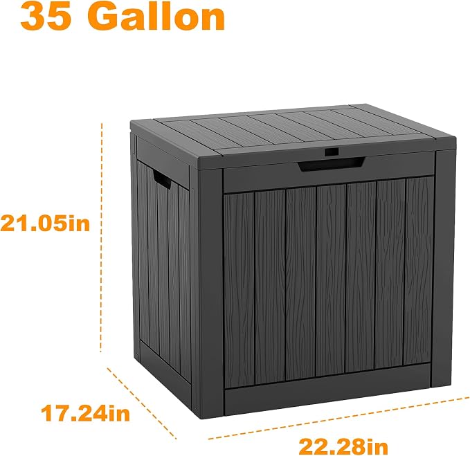 ROJIK 35 Gallon Deck Box Outdoor, Waterproof Outdoor Storage Boxes with Lids, Outside Resin Lockable Storage Box for Patio Cushions, Garden Tools(Grey)