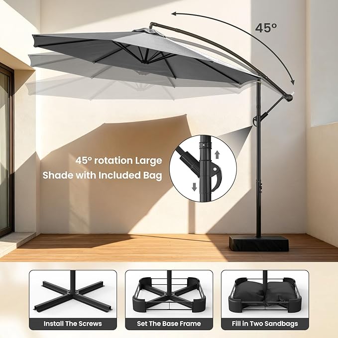Patio Umbrella, 10FT Outdoor Umbrella with Base Included, 45° Tilt Large Cantilever, UV Protection, 360° Rotation for Backyard, Poolside, Deck, Pool, Garden