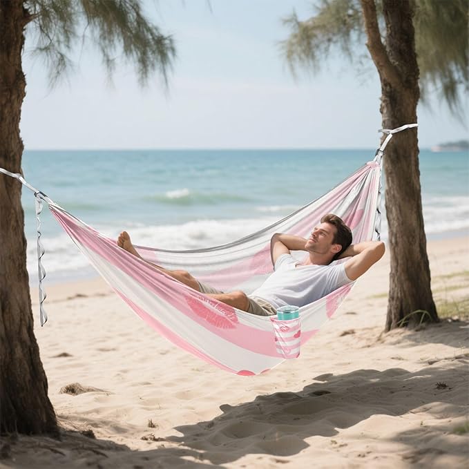 Pink White Stripes Heart Lip Love 330lb Capacity Outdoor Hammocks with Hanging Rope Indoor Hammock for Indoor Outdoor Patio Base para hamacas para adultos