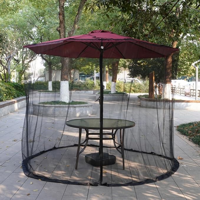 6FT/9FT/11FT Patio Umbrella Mosquito Netting with Zipper Door, Polyester Mesh - Windproof & Portable