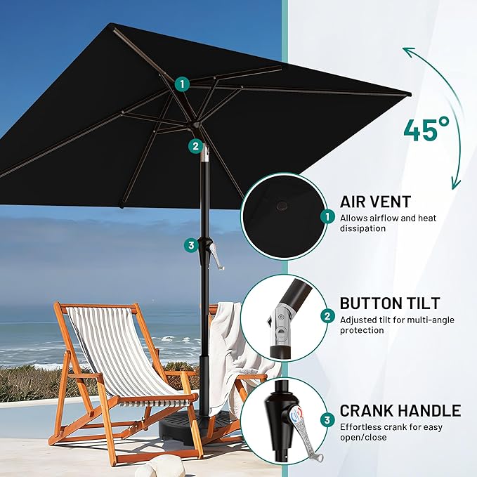 AreShark 6.5' x 10' Rectangular Patio Umbrellas for Outdoor, Outdoor Table Umbrella, Large Outdoor Patio Umbrellas with 6 Sturdy Ribs for Pool, Garden, Deck & Market (Black)