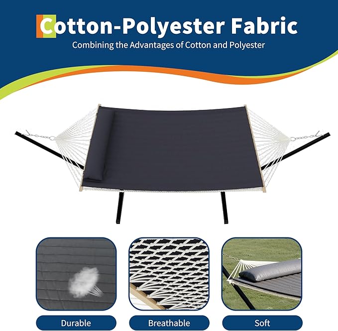 2-Person Hammock Suite with Collapsible Steel Frame – Backyard Oasis & Camping Essential (450lb Support, UV-Resistant + Storage Bag),Dark Gray (Flat)
