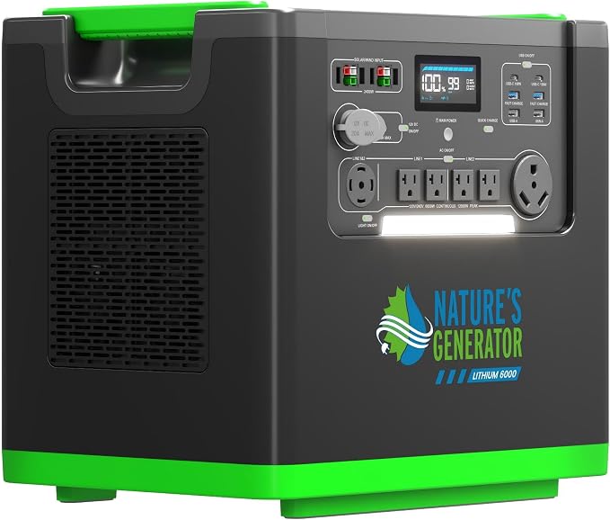 Natures Generator 3840Wh Solar Generator + 12 Circuit 30A Transfer Swtich, Lithium Batteries, 6000W Power Station for Home Backup, RVs, Emergencies, Power Outages, and Outdoor Camping