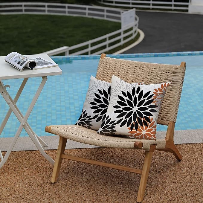 DFXSZ Outdoor Waterproof Pillow Covers 20x20 Set of 2 Black Orange Flower | Spring Summer Waterproof Flower Throw Pillowcases（No Inserts）Outdoor Decor for Fall Patio Funiture Garden Polyester Covers