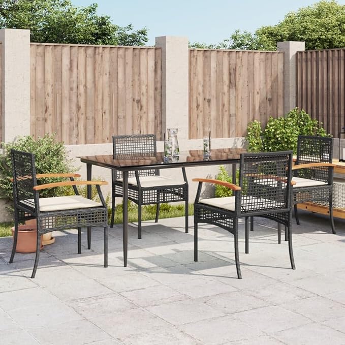 5 Piece Patio Dining Set with Cushions, Outdoor Lounge Sets Patio Conversation Set Sectional Sofa Porch Furniture Set for Exhibition Piazza Negotiation Area Poolside Black Poly Rattan