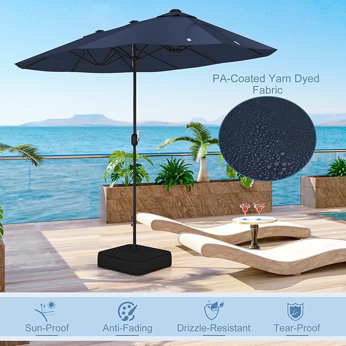 Giantex Patio Umbrella with Base, Double-Sided Outdoor Umbrella with Crank Handle, Umbrella Base Stand with 2 Sandbags, 12 Metal Ribs, Market Umbrellas for Garden Poolside Deck