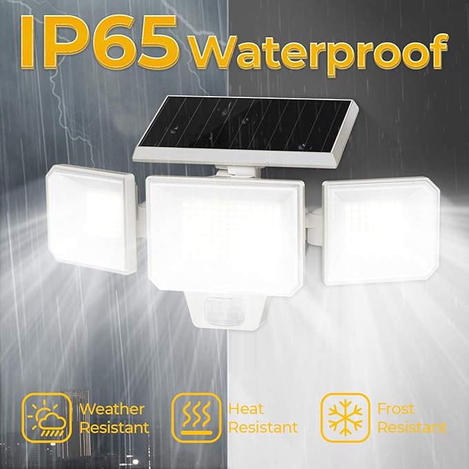 Solar Motion Sensor Lights with Remote Control, IP65 Waterproof LED Solar Wall Lights, Solar Flood Security Light with 3 Modes for Porch Garage Garden Yard Patio (White, 2 Pack)