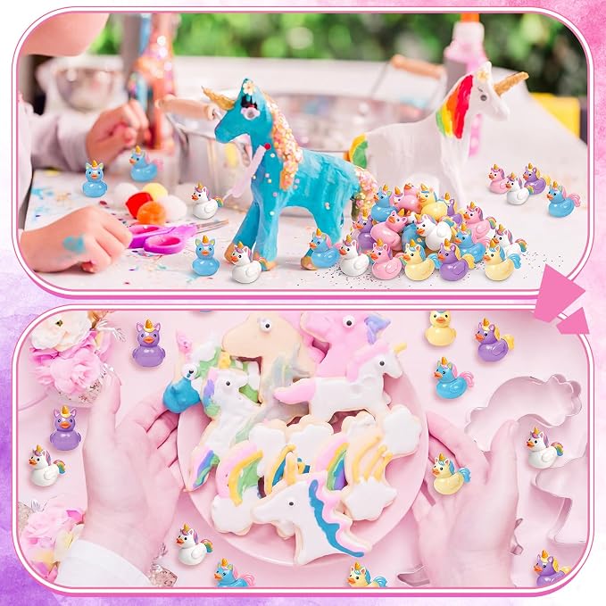 Novabright 100 Pcs Mini Resin Unicorn Ducks Colorful Tiny Resin Unicorn Ducks Figures to Hide Small Animal Statue for DIY Cake Craft Garden Landscape Ornament Potted Decoration Birthday Party Supplies