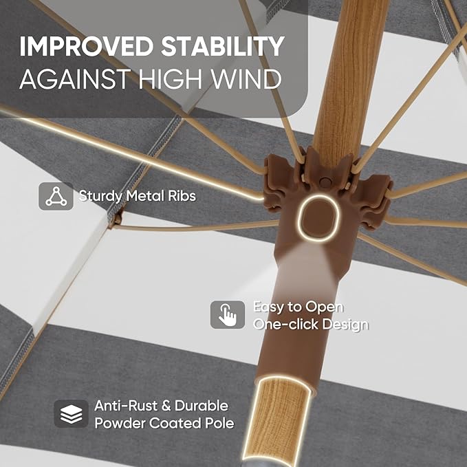 Tempera Heavy Duty High Wind Beach Umbrella with Sand Anchor & Carry Bag | Patio Outdoor Umbrella with Aluminum Frame and Push Button Tilt, Ideal for Travel Garden Lawn, UPF 60+