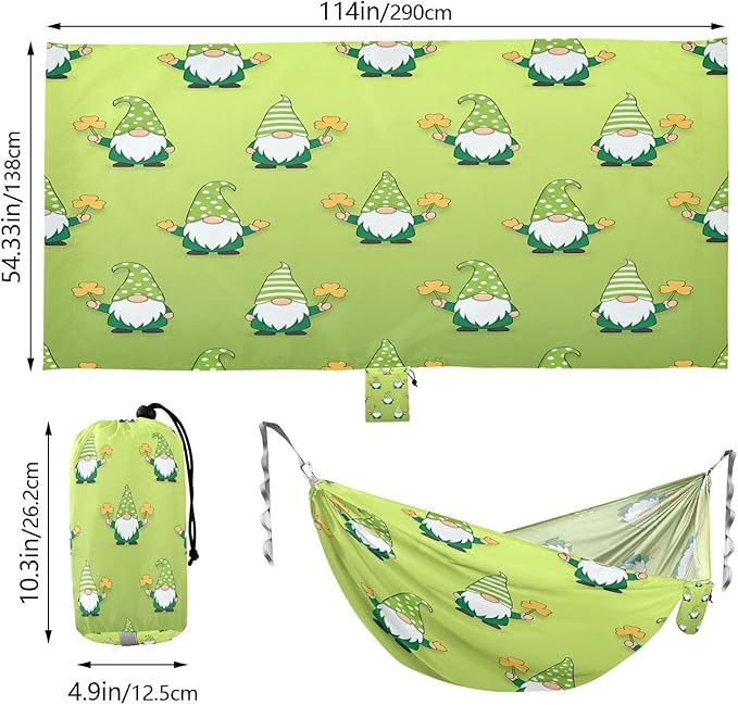 Hammocks for Outside St. Patrick's Gnome Camping Hammock Portable Hammocks with Tree Straps and Carry Bag Camping Accessories for Hiking Beach Outdoor