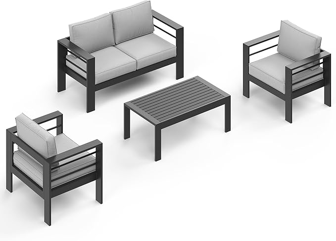 Wisteria Lane 4-Piece Outdoor Patio Furniture Set, Outdoor Sectional Furniture with Upgraded Cushions, Outdoor Conversation Seating Set for Balcony, Garden, Deck, Backyard, Black