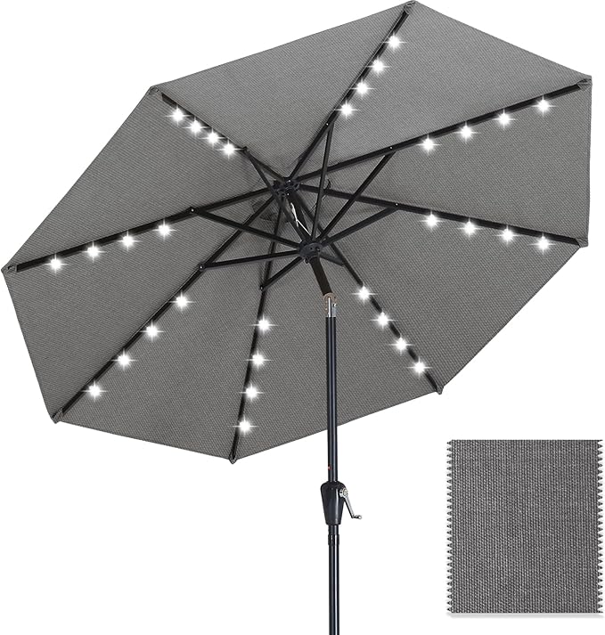 ABCCANOPY OLEFIN® 5-Year No Fading Patio Umbrella with Solar Lights (Mid Gray)