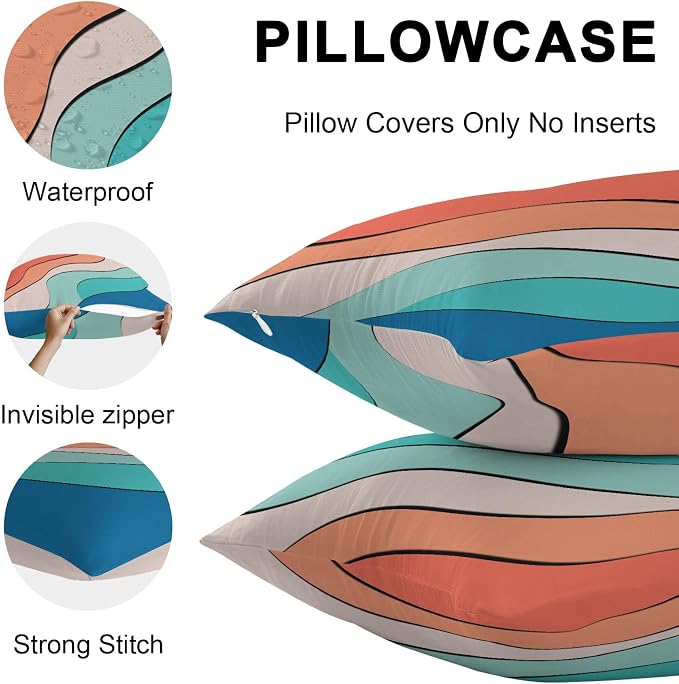 Orange Teal Ombre Outdoor Pillow Covers 26x26 Inch Throw Pillow Covers Set of 2 Waterproof Decorative Pillow Cases Modern Moire Abstract Art Cushion Covers for Patio Furniture Garden Couch Sofa