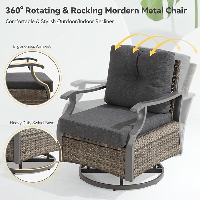Outdoor Patio Furniture Set, 6 Pieces Outdoor Conversation Sets with Coffee Table, Side Table & Ottoman, Wicker Rattan Outdoor Sectional Sofa Set for Backyard, Deck, Porch, Poolside, Gray