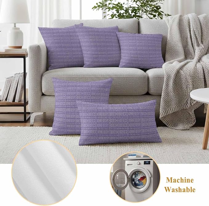 Outdoor Waterproof Throw Pillow Covers Set of 2 Lavender Purple Stripes Grain Pillowcases 16x16 Inches Solid Color Decorative Pillows Cushion Case Patio Pillows for Couch Bed Chair Garden