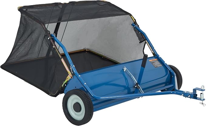 42" Tow Behind Lawn Sweeper, 14 cu. ft Capacity Leaf & Grass Collector-Adjustable Sweeping Height, Dumping Rope Design for Efficient Debris & Grass Cleanup on Yards, Driveways & Sidewalks