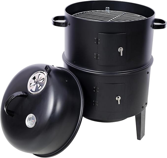 16-Inch Vertical Charcoal Smoker Grill, 3-in-1 BBQ Smoker & Grill with Thermometer, Dual Doors, Adjustable Vents, Portable Outdoor Cooker for Camping & Backyard