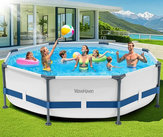 Above Ground Pool,10ft x 30in Frame Deep Swimming Pool,Round Family Pool,Large Above Ground Pool Easy Set,1200 Gallon Pool,Outdoor Backyard Pool for Kids,Adults-Deep Blue,Pump Not Included