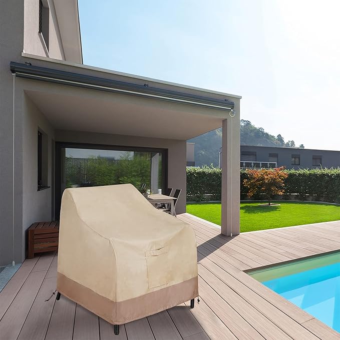 Patio Chair Cover, Heavy Duty Waterproof Outdoor Deep Seat Cover, All Weather Protect Lawn Patio Furniture Cover, 2 Pack, Large-40inch, Beige & Brown