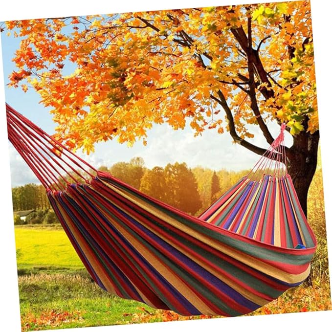 ibasenice Canvas Camping Hammock Outdoor Hanging Chair Striped Portable 190x85cm Rainbow Color for Garden Patio Backyard Swing Use