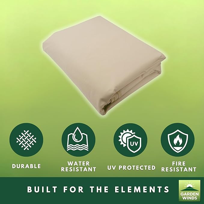 Garden Winds Heavy Duty Reinforced RipLock 500 Replacement Canopy Top Cover Compatible with Everhome 11' Offset Solar Umbrella Models 69745277, 69745276, 69745278, 69745279 - Beige