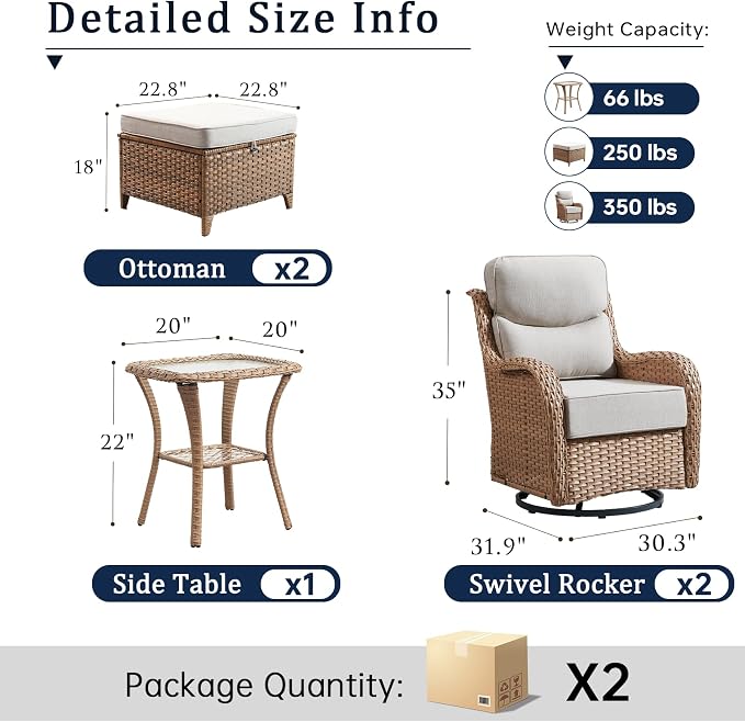 Luxury High Back Outdoor Furniture with 6-Inch Thick Cushions, Patio Furniture Set with Ottomans, 5 PCS Wicker Conversation Set for Porch, Balcony, Deck and Yard