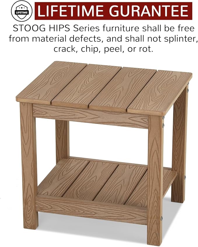 Stoog HIPS Outdoor Side Table, Weather Resistant 2-Tier Rectangle Patio End Table, Easy to Clean & Maintain, for Deck, Balcony, Garden, Teak