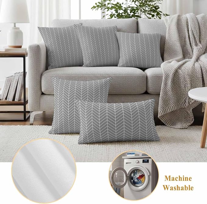 Outdoor Waterproof Throw Pillow Covers Set of 2 Grey Chevron Stripes Pillowcases 24x24 Inches Modern Geometric Texture Decorative Pillows Cushion Case Patio Pillows for Couch Bed Chair Garden