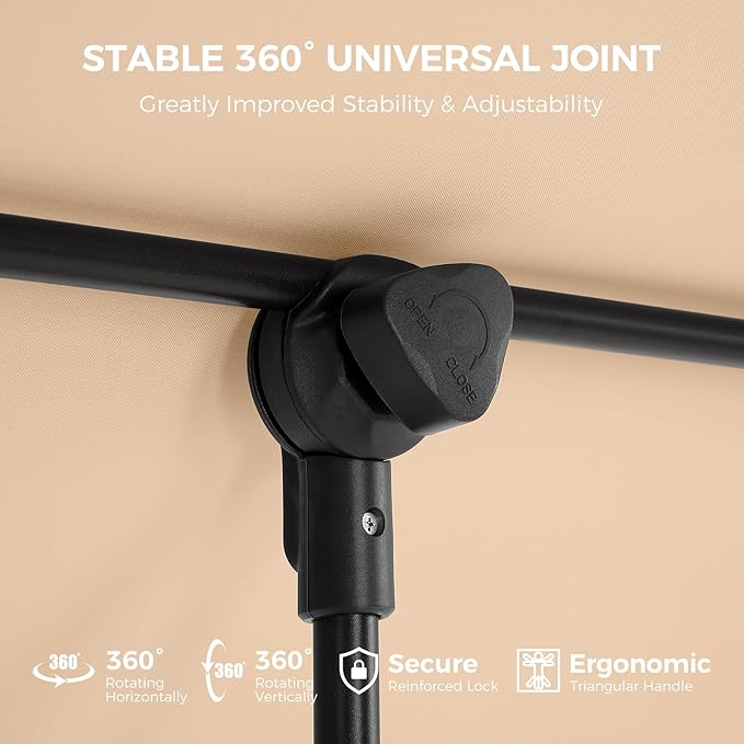 HOMSHADE 6x4ft Outdoor Balcony Umbrella - Flat Porch Pool Patio Umbrella Rectangular Canopy Shade UPF50+ UV Protection 360° Rotating & Tilting All Angles Applicable (Beige, No Base)