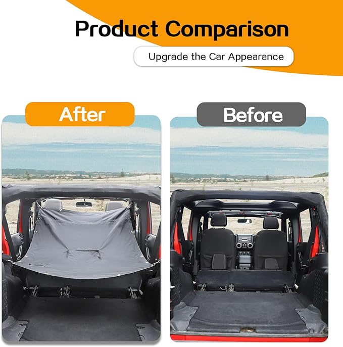 Hoolcar Hammock Adjustable Hammock Multipurpose Sun Shade and Cargo Cover Integrated with Storage Bag Compatible with Jeep Wrangler JKU 2007-2017, 2-Door, for Camping or Over Landing