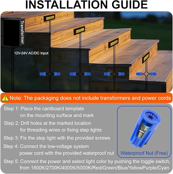 Outdoor Stair Lights, 5W 8.7" 12V LED RGB Color Changing Low Voltage Under Deck Stair Lights Wired for Step Deck Fence Outdoor Waterproof, 0.6'' Ultra Thin Surface Mount, Bronze, 12PK