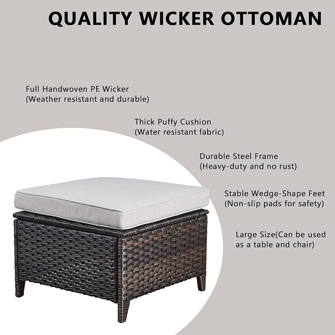 Rilyson Wicker Outdoor Patio Furniture Set - 8 Piece Patio Conversation Sets with Swivel Rocker Chairs, Ottomans, Sofa and Coffee Table, 6 inch Cushions, Deep Seating, for Porch Deck Brown/Beige