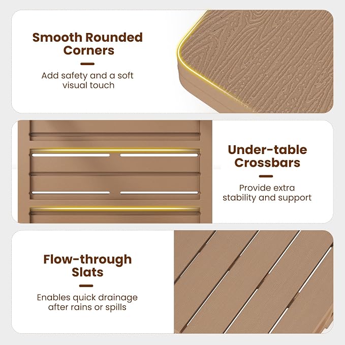 Tangkula Outdoor Adirondack Side Table, 18" Heavy Duty HDPE Patio End Table with Slatted Surface, 0-Screw Assembly, Easy Maintenance, Small Outdoor Side Table for Porch, Pool, Garden, Deck (1, Brown)