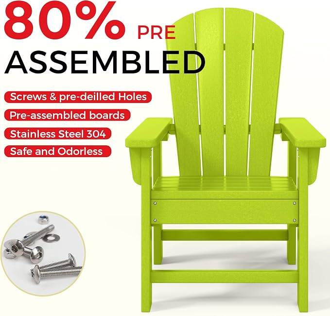 Costaelm Paradise Kids 5-Piece HDPE Outdoor Square Patio Dining Table and Chairs Set, Lime