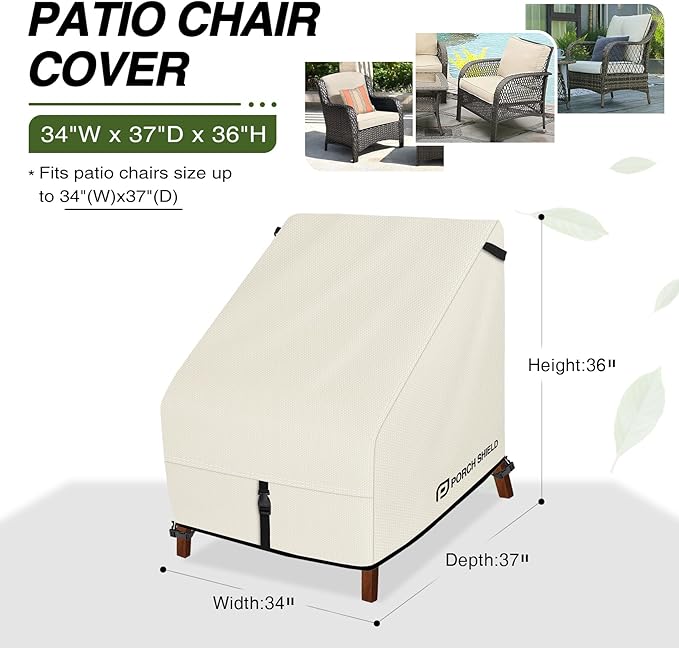 Porch Shield Patio Chair Covers - Waterproof Outdoor Lounge Deep Seat Adirondack Chair Cover 2 Pack - 34W x 37D x 36H inch, Beige