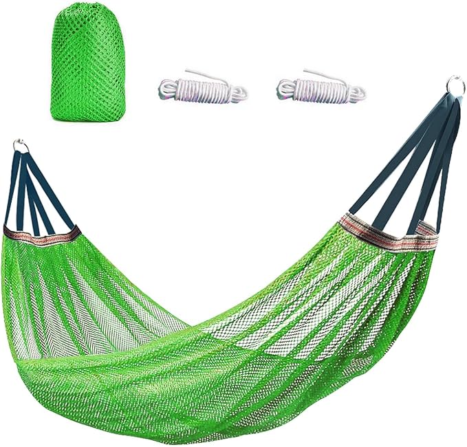 Portable Camping Hammock, Cool Ice Silk Mesh Hammocks with Tree Straps Carry Bag, Single Hanging Sturdy Hammock for Travel Patio Garden. Up to 550lbs